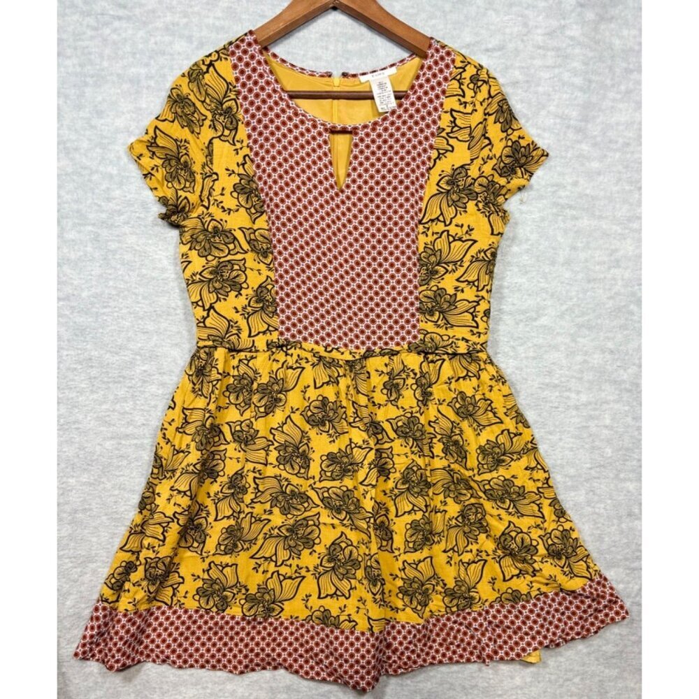 Esley Women's Mixed Floral Geometric Print Dress Size S Yellow Black‎ Red Mini
